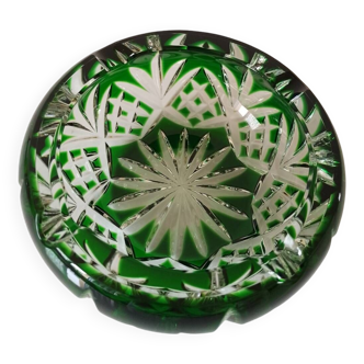 Green and transparent bohemian crystal ashtray