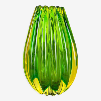 Green Murano Glass Vase Element Cordonato d'oro, Italy 1970s