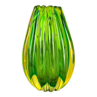Green Murano Glass Vase Element Cordonato d'oro, Italy 1970s