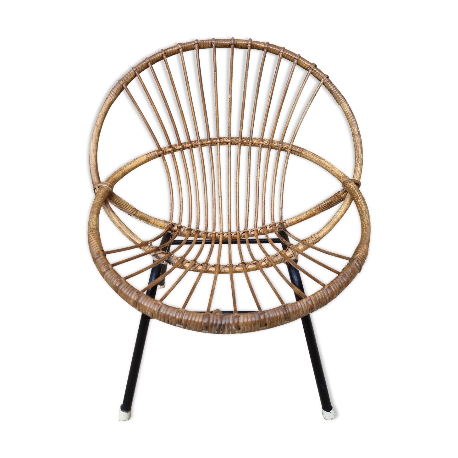Armchair shell bamboo rattan, child, vintage, 60s