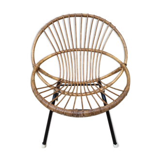 Armchair shell bamboo rattan, child, vintage, 60s