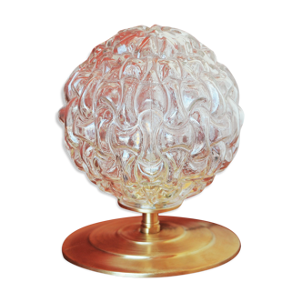 Table lamp, textured transparent glass ball globe with relief pattern