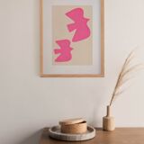 Painting on paper, neon pink birds, painting and illustration signed eawy