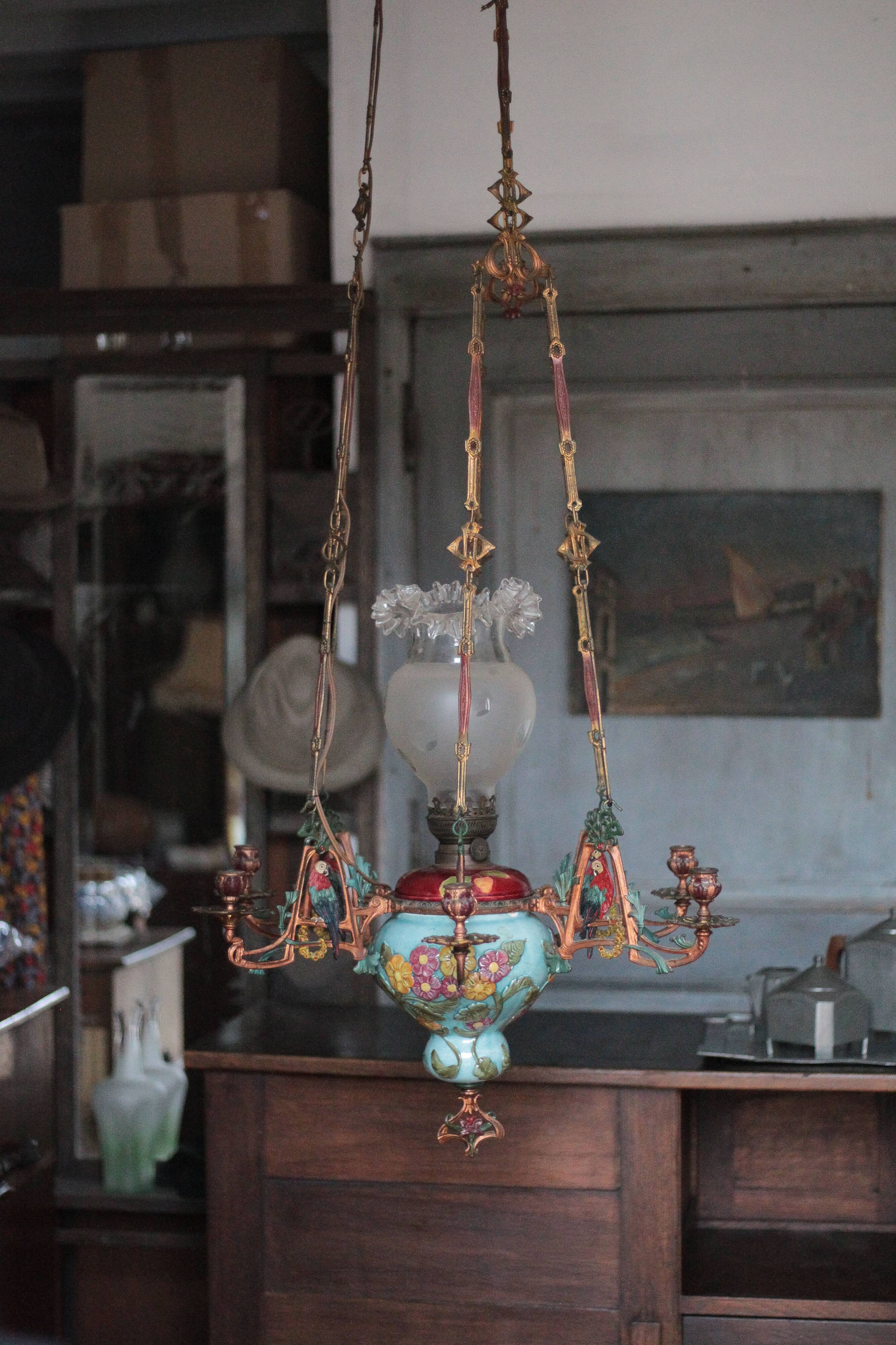 Antique bronze Napoleon III pendant light, 19th century ceiling lamp