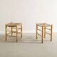 Pair of French Mid Century Wooden Straw Stools, 1960s