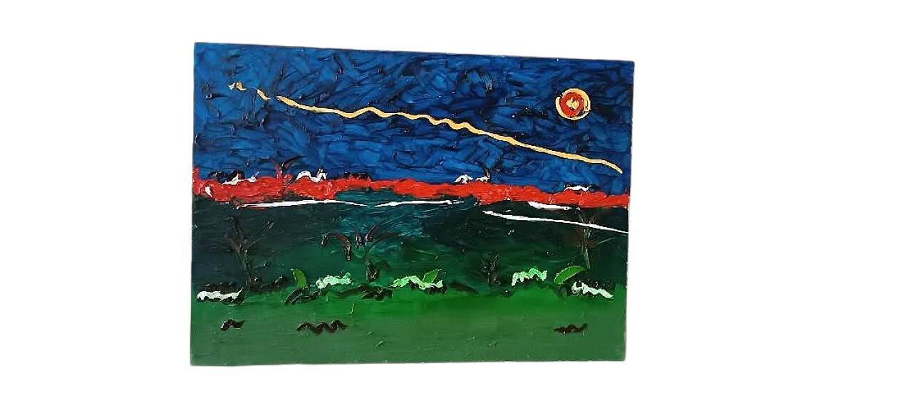 Abstract painting, oil on canvas by Simone Ciani, 20th century