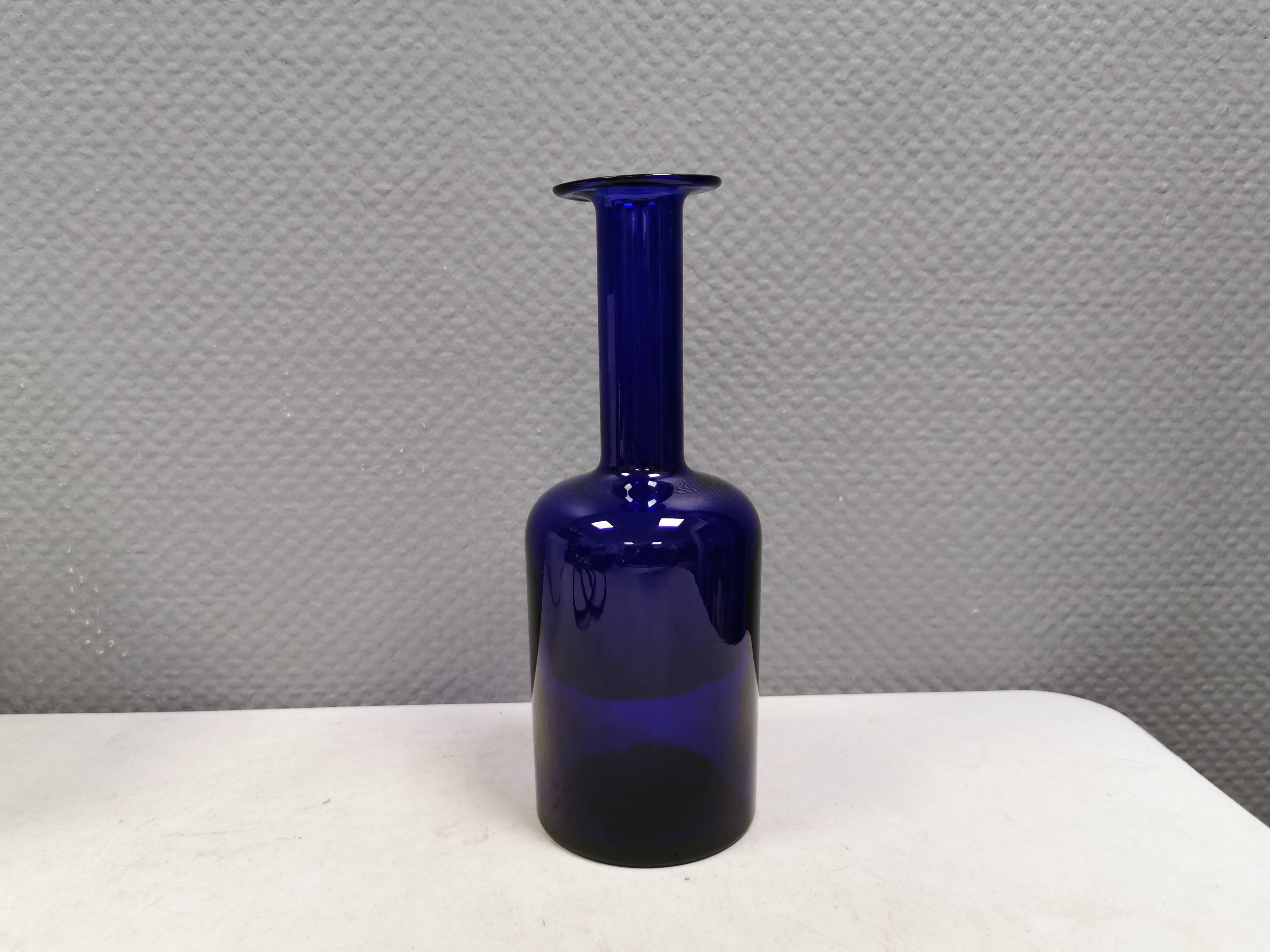 Huge blue glass vase by Otto Brauer for Holmegaard Denmark 1960s