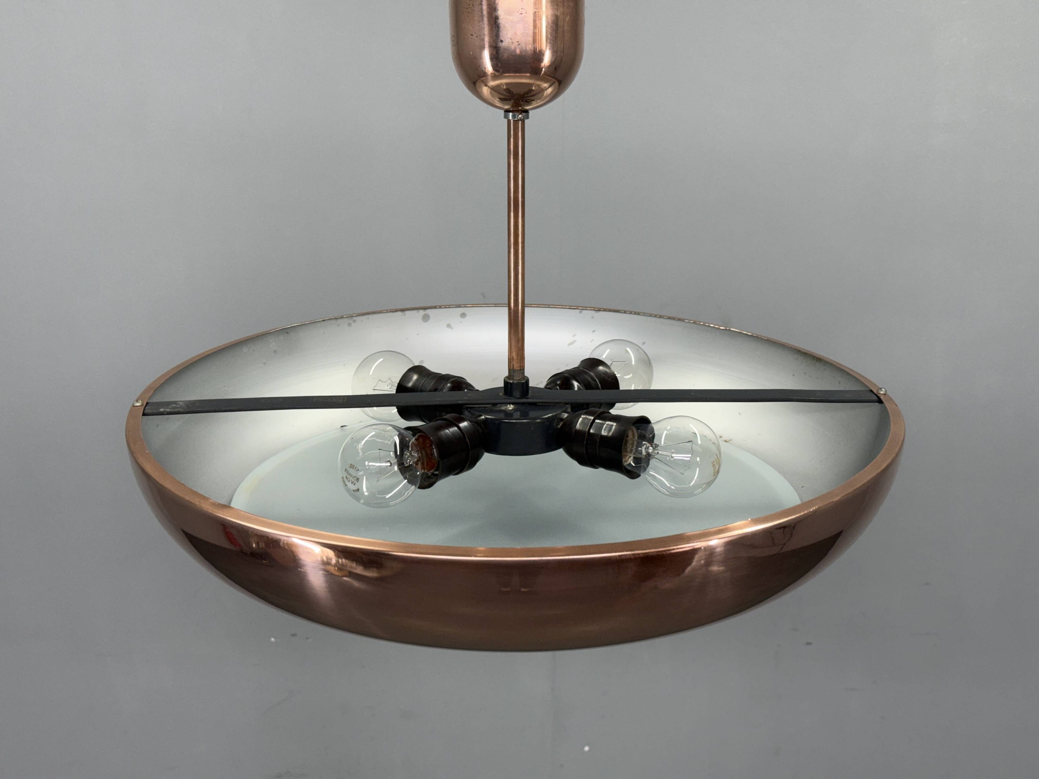 Suspension en cuivre Bauhaus UFO par Josef Hurka, années 1930