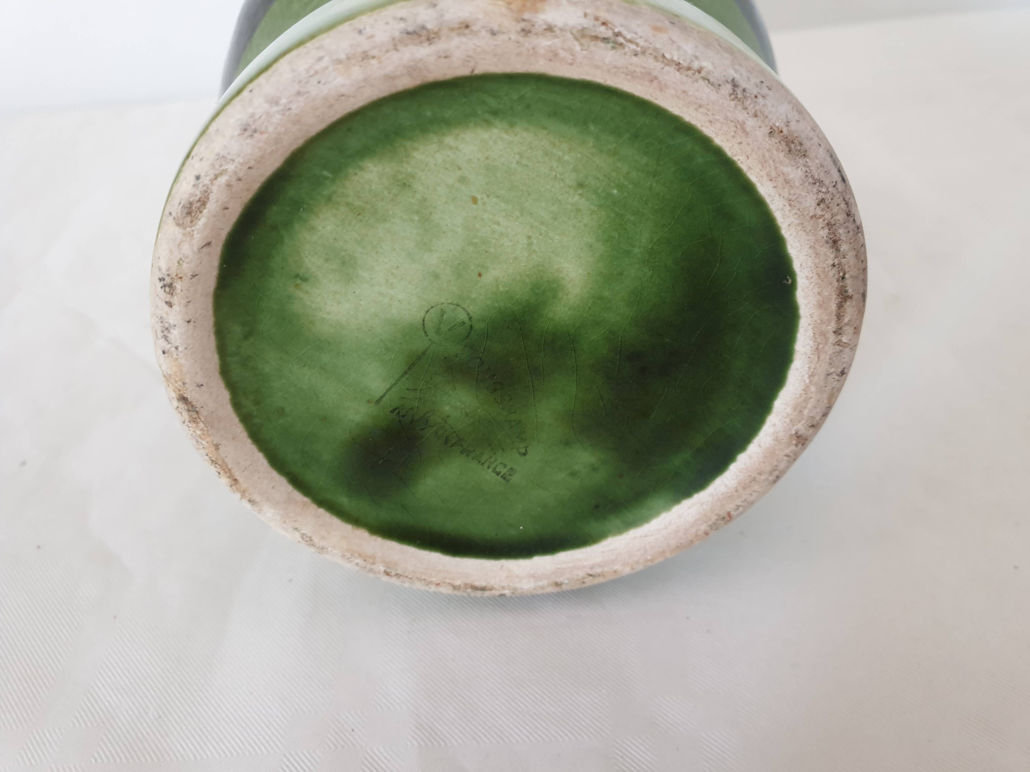 Green ceramic pitcher signed Longchamp - height 18.5cm