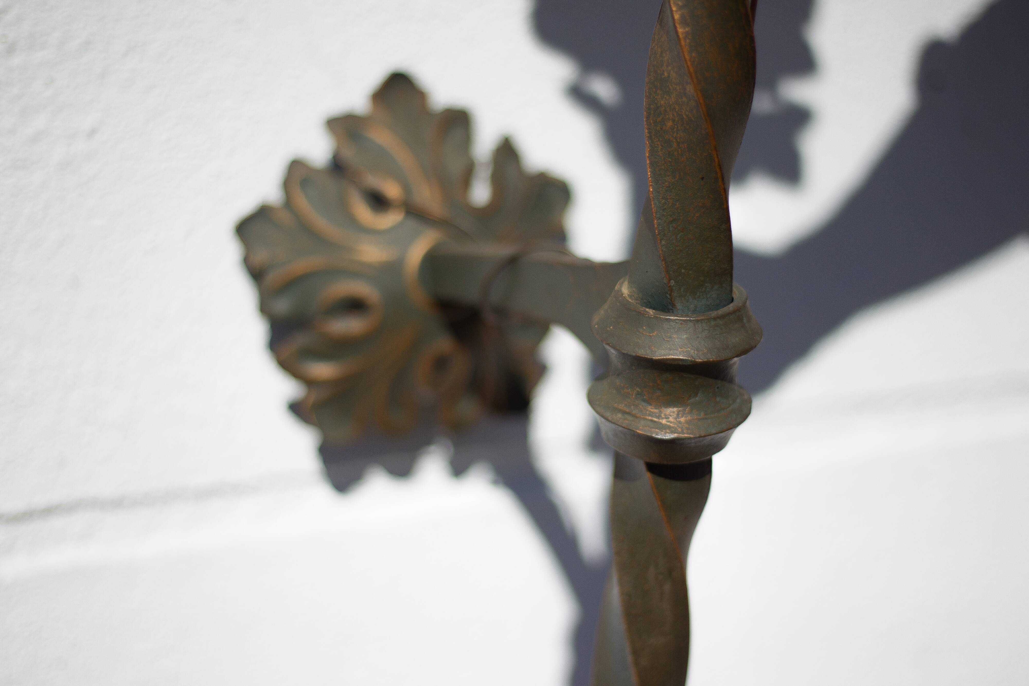 Wrought iron globe flame wall torch lamp, vintage wrought iron wall light, medieval