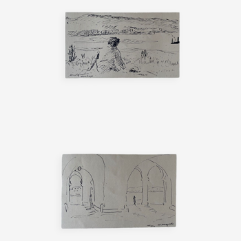 Deux croquis lithographie Albert Marquet "Alger" et "Hendaye" ed. Lematte&Boinot
