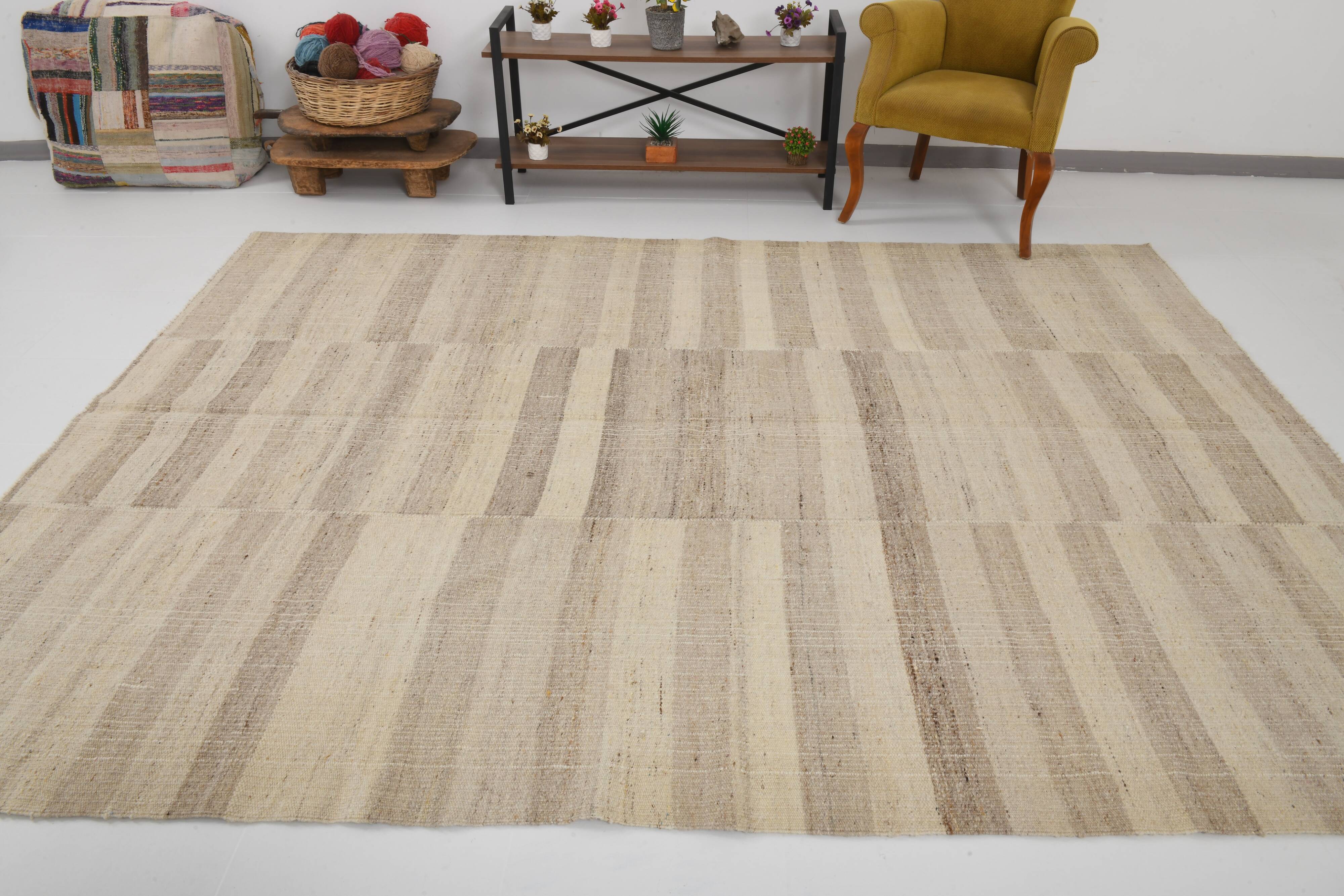 7x10 Beige & Brown Ethnic Kilim Rug 220x301Cm SK 35391