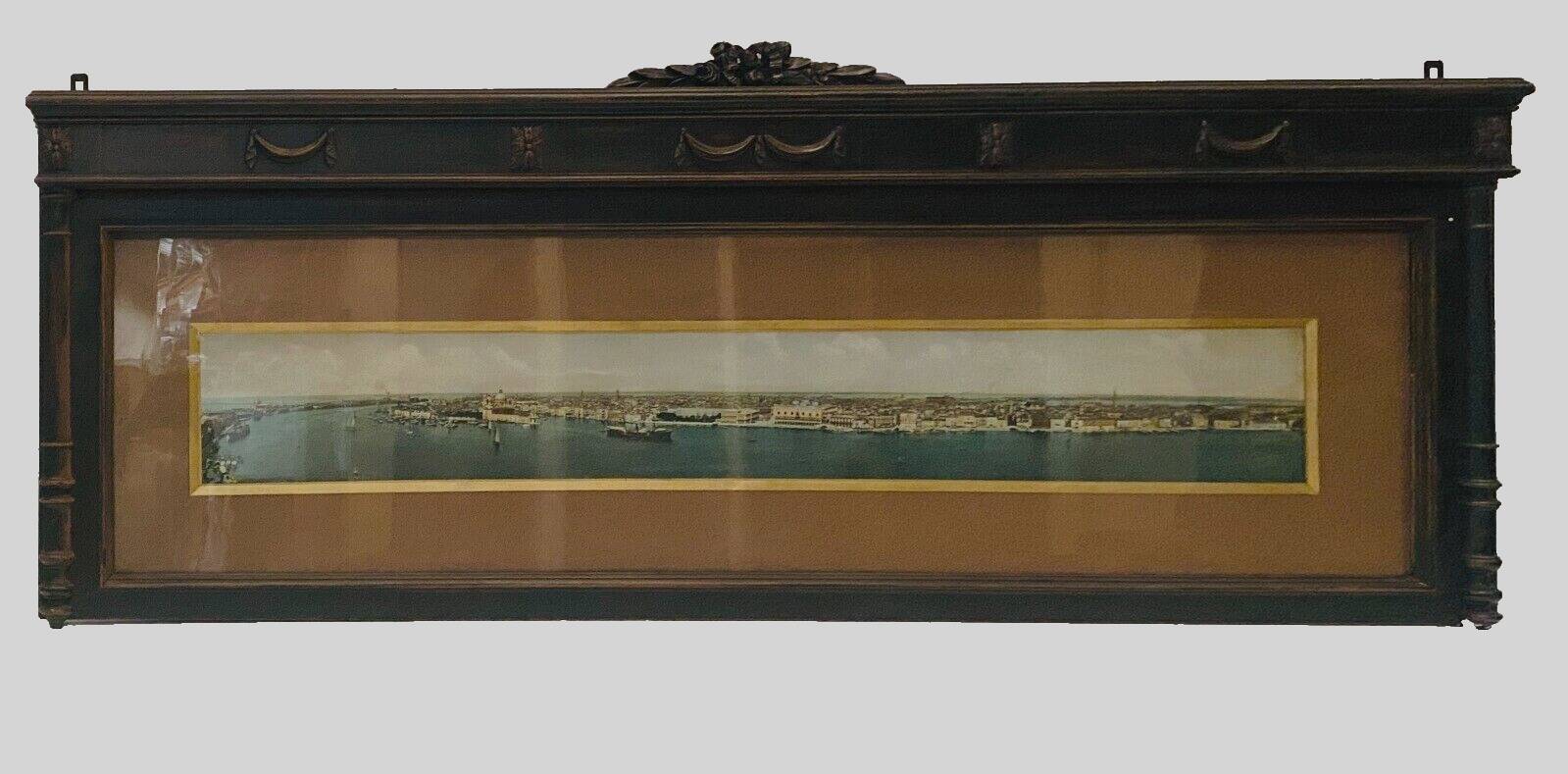 Panoramic view of Venice in a 20th century carved walnut frame
