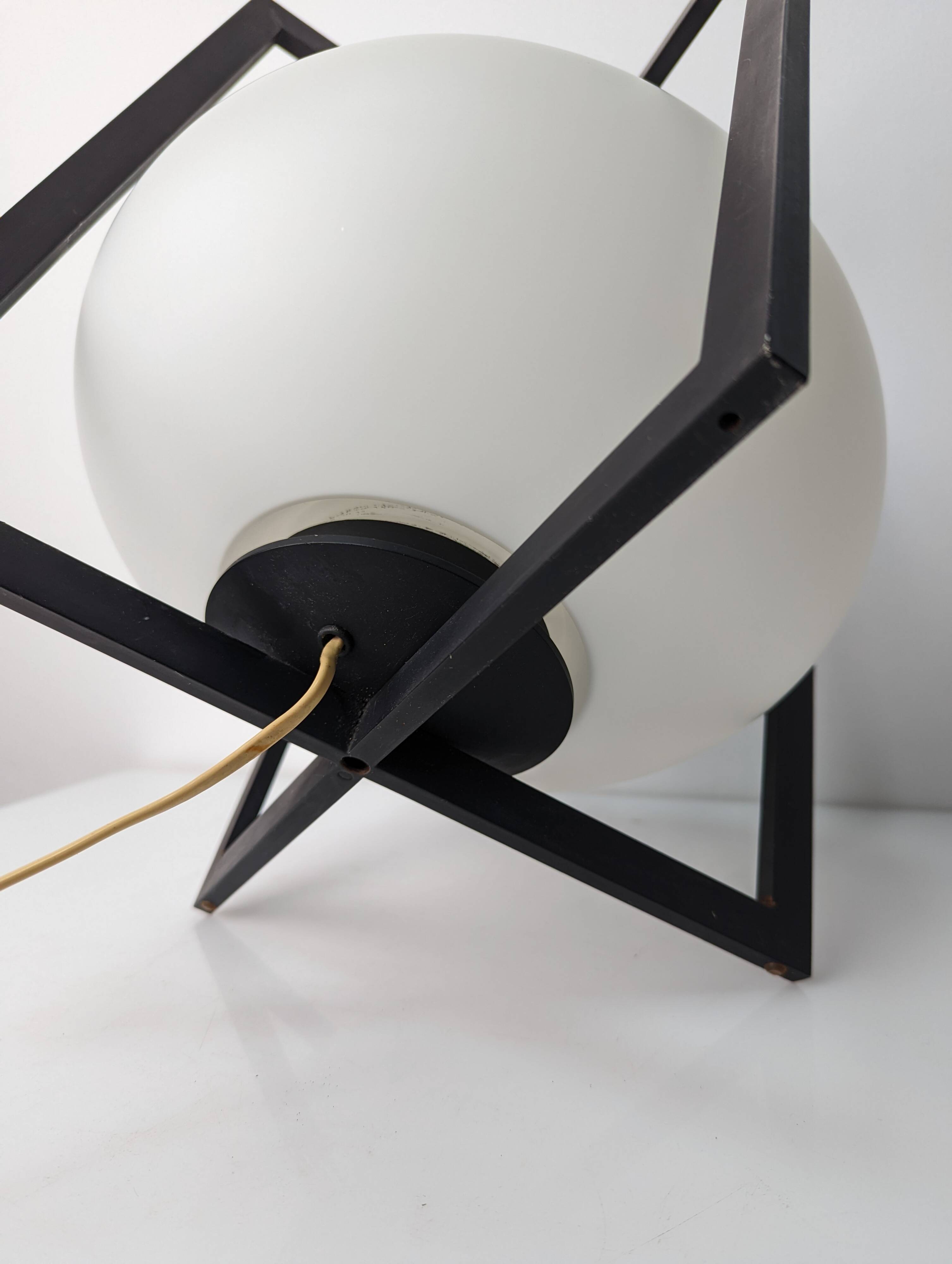 Minimalist Cube Table Lamp Black Metal Opal Glass Geometric European 1970s