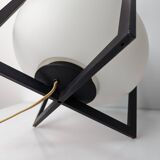 Minimalist Cube Table Lamp Black Metal Opal Glass Geometric European 1970s