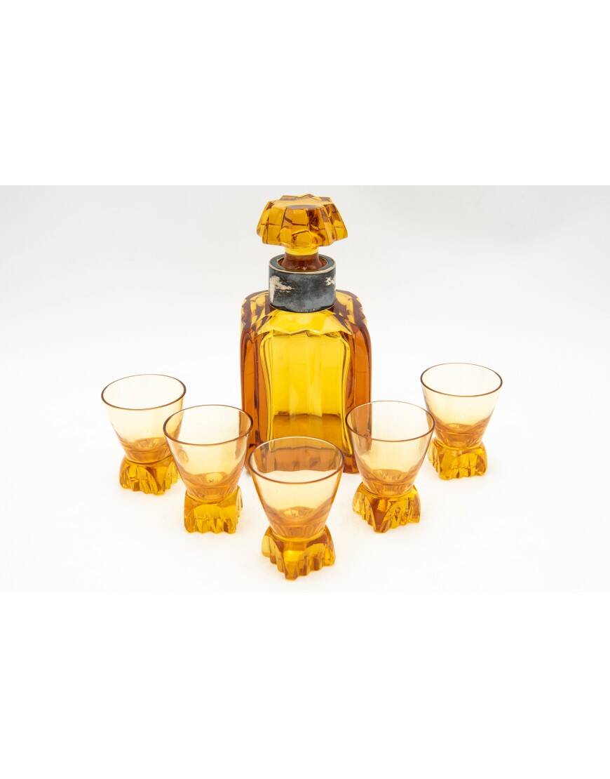 Crystal carafe and 5 glasses, WMF Germany, Art Deco.
