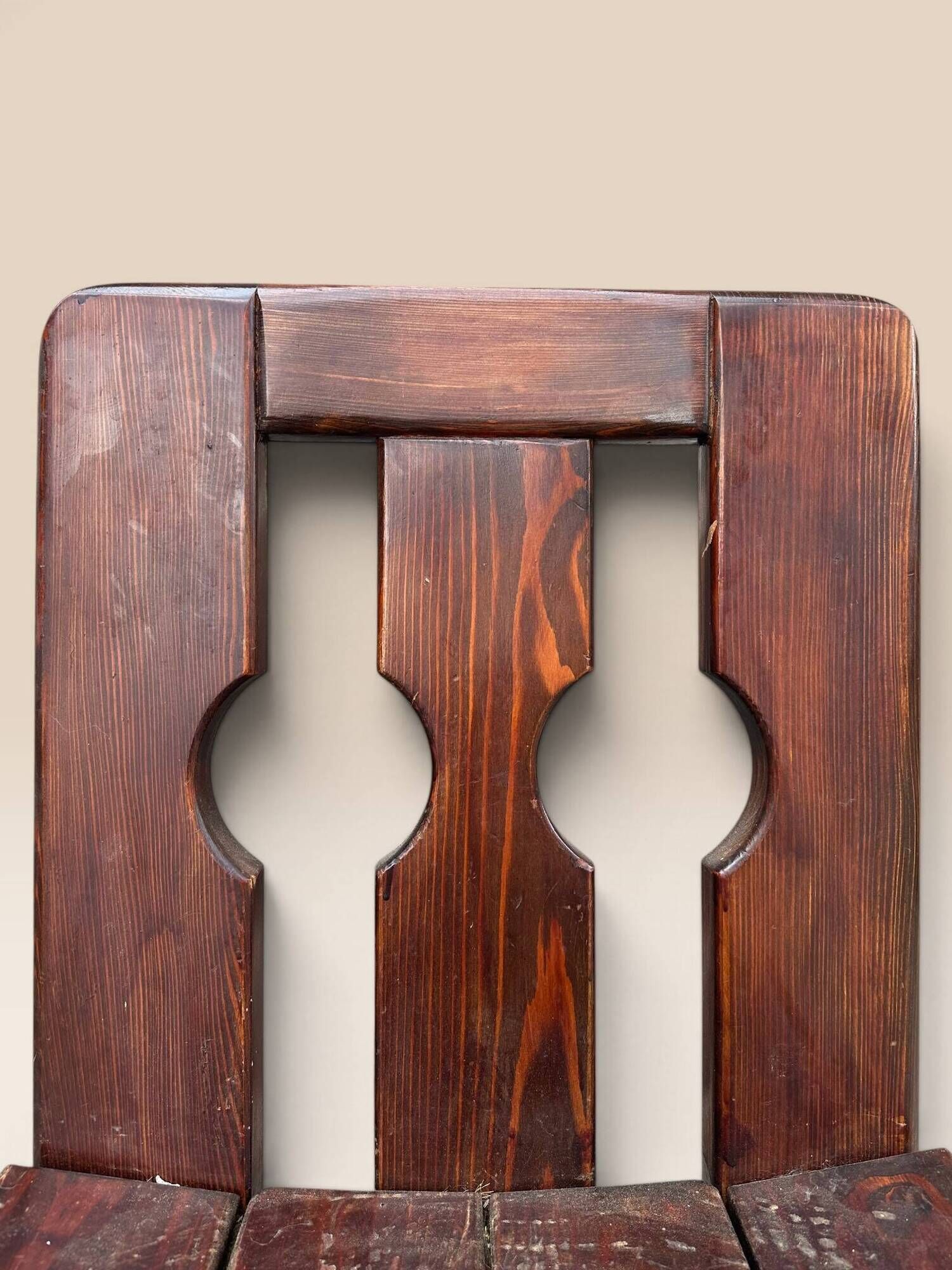 Set of five brutalist chairs in solid pine.