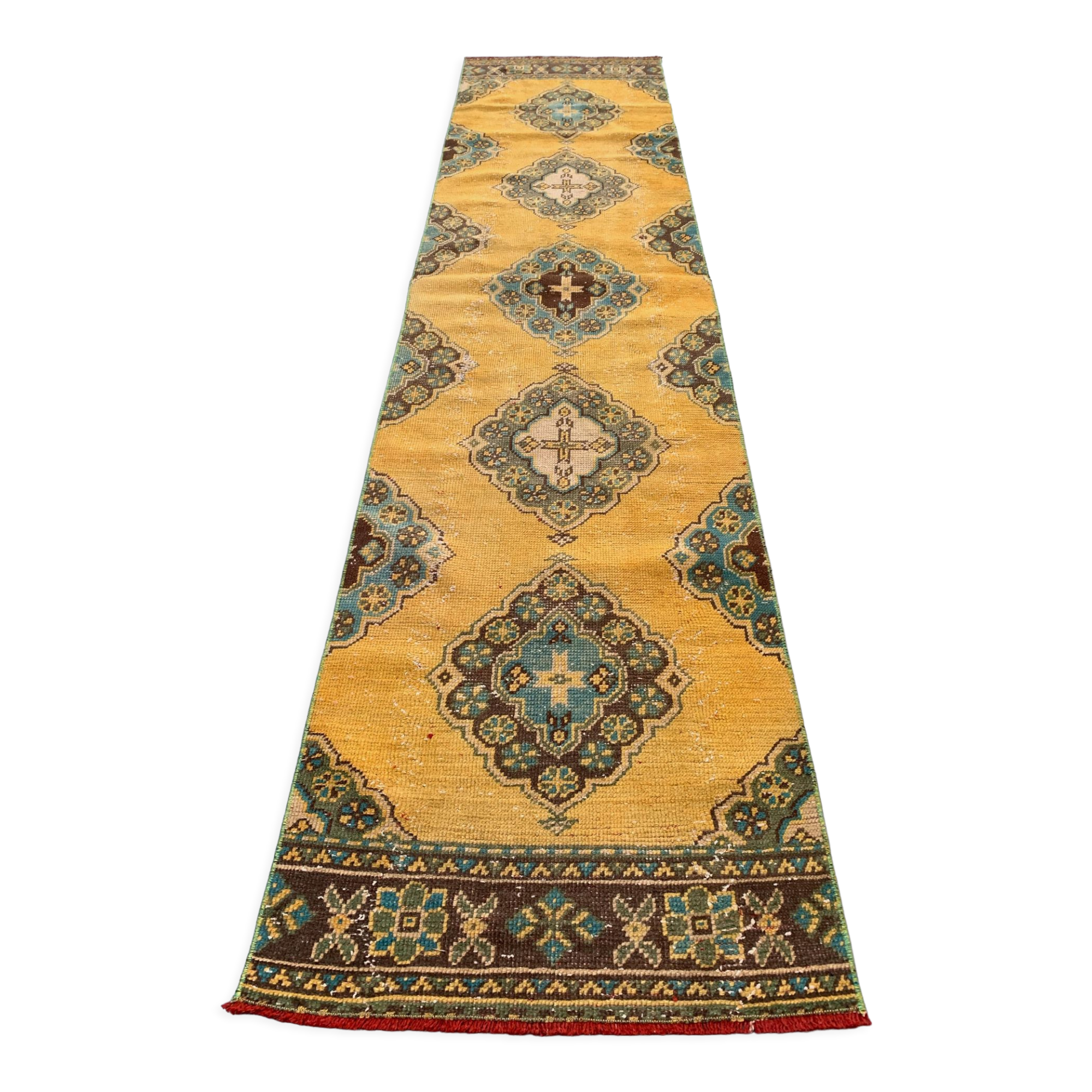 Distressed turkish runner 350x81 cm wool vintage tribal rug