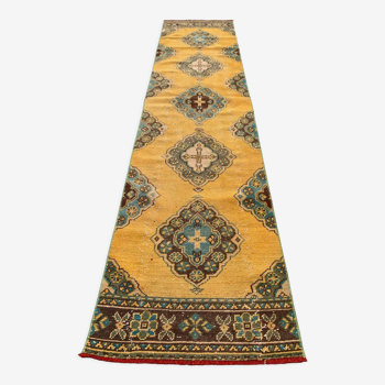 Distressed turkish runner 350x81 cm wool vintage tribal rug