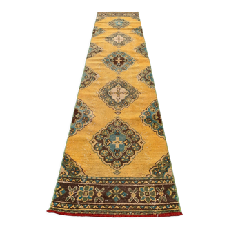 Distressed turkish runner 350x81 cm wool vintage tribal rug