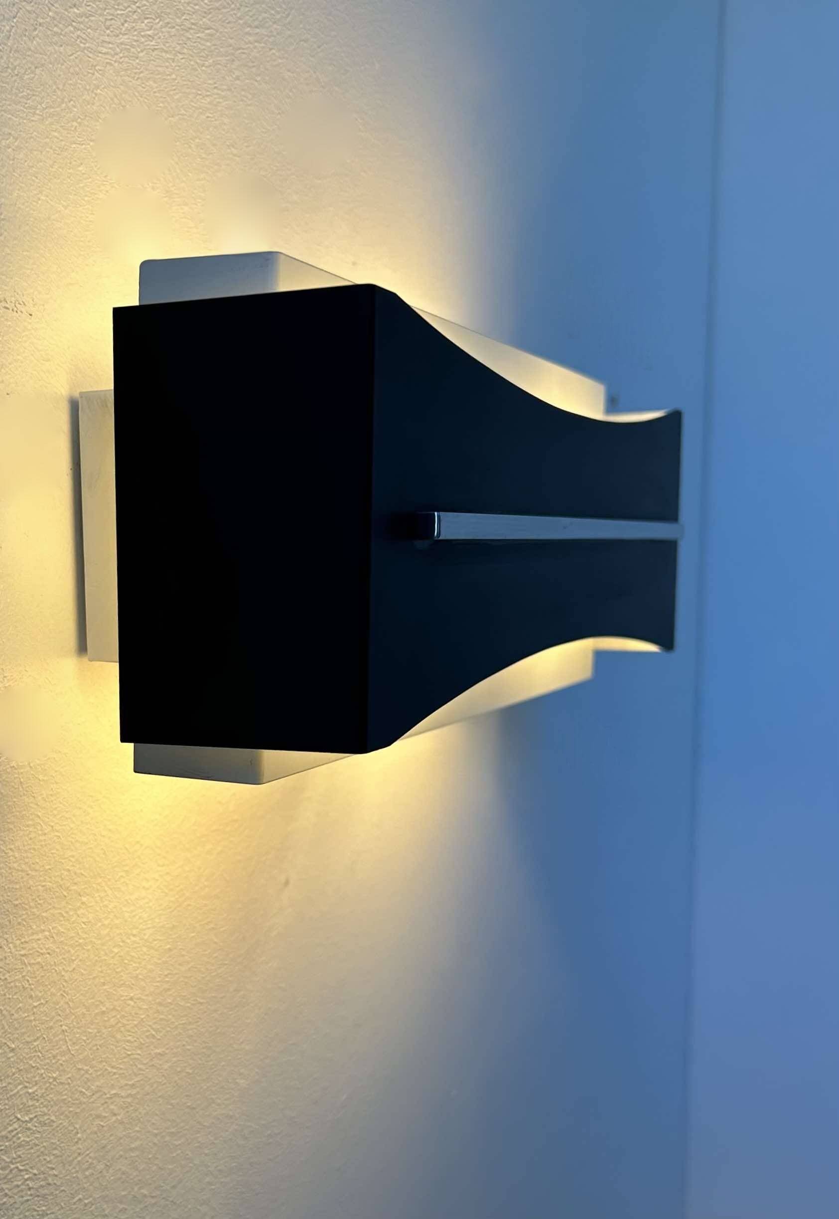 Vintage modernist wall lamp, black, white and chrome, France 1960