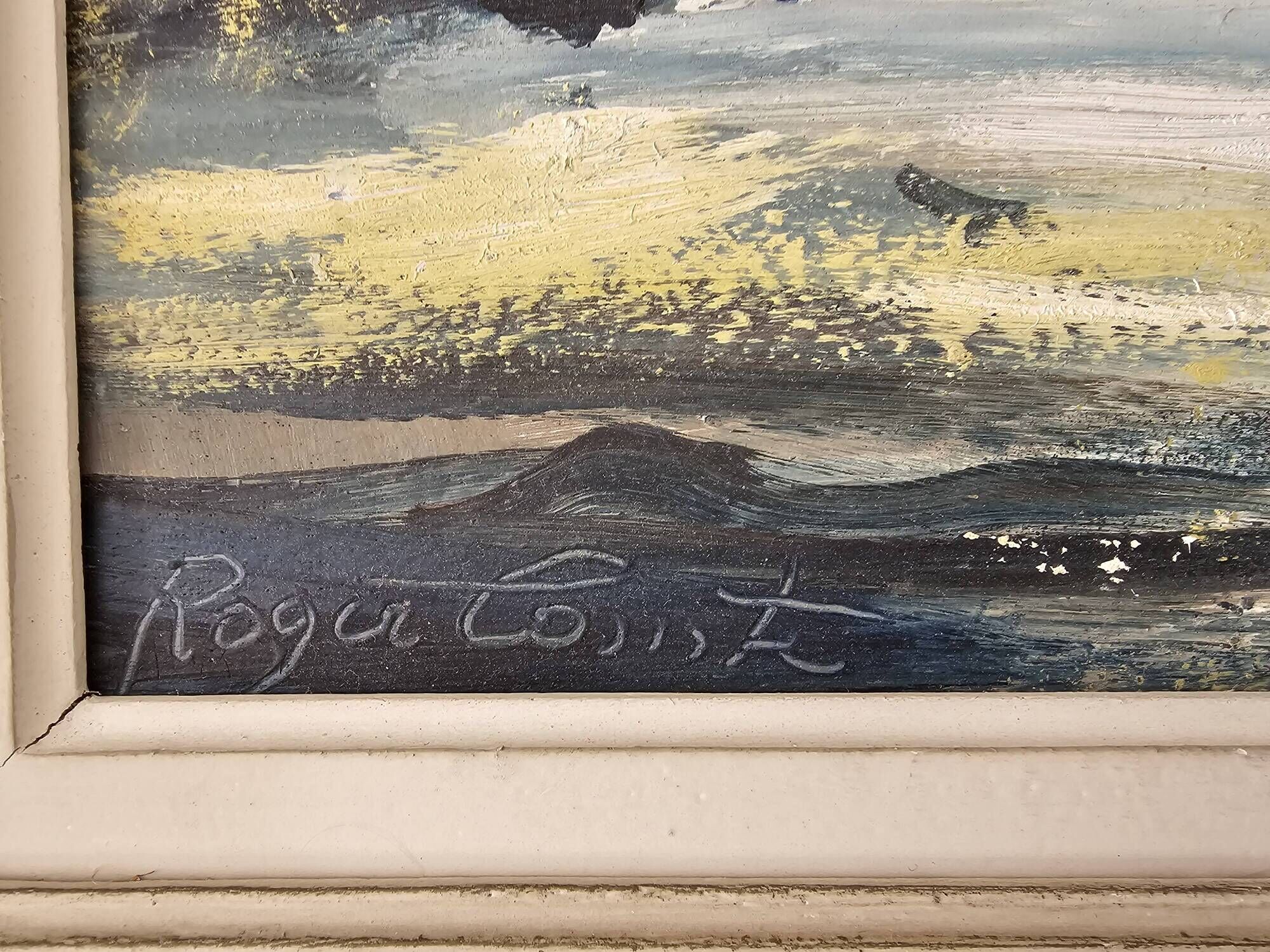 Oil painting on panel Winter Landscape signed Roger Comte