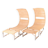Paire de fauteuils métal et rotin