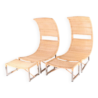 Paire de fauteuils métal et rotin