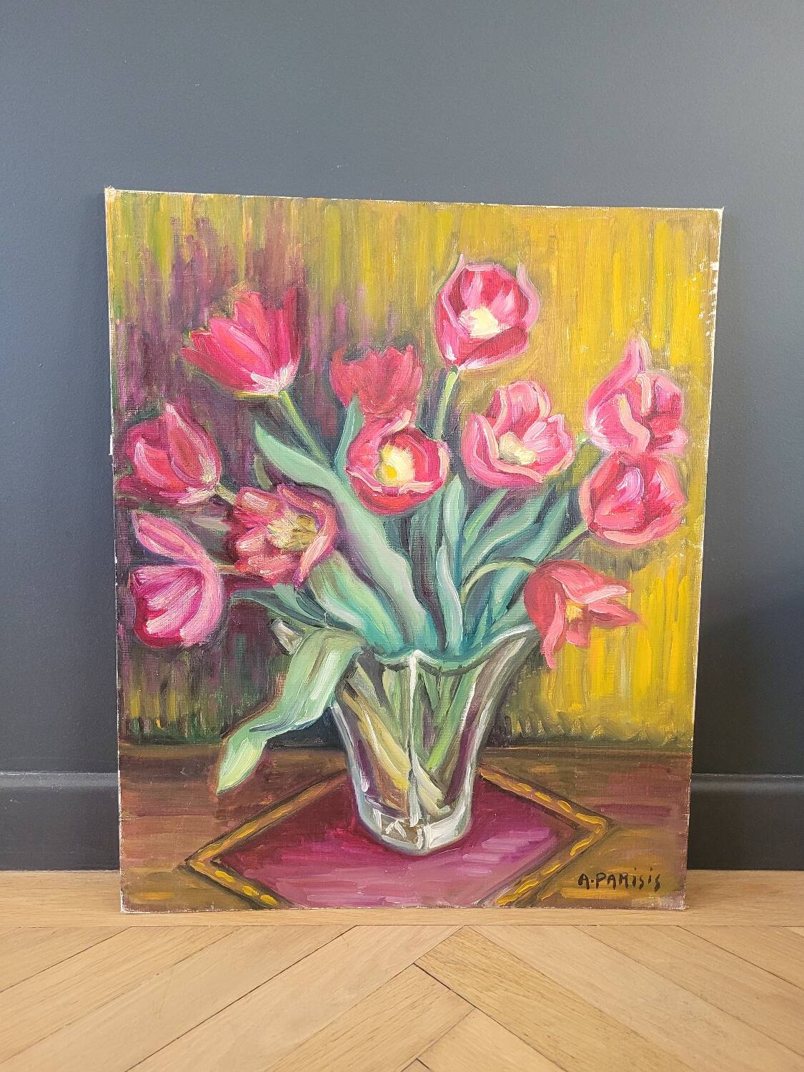 Oil painting on canvas bouquet signed A Parisis