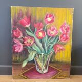 Tableau huile sur toile bouquet signé A Parisis