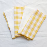Set of 4 yellow vichy towels & white cotton gas