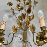 Wall lamp golden brass flowers style Hollywood Regency year 70
