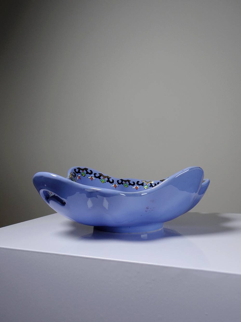 Longwy earthenware and enamel bowl/emptying cup, vintage Chârtres model