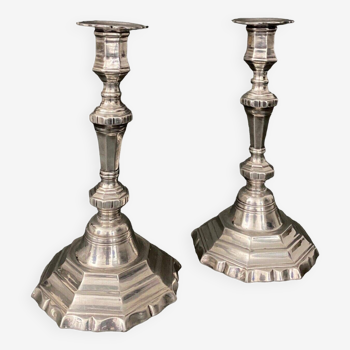 Pair of silvered bronze candlesticks from the Louis XV period
