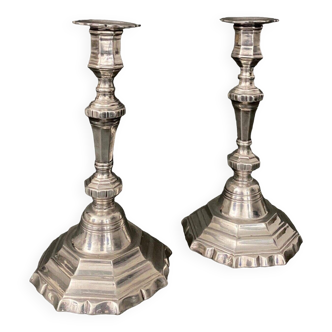 Pair of silvered bronze candlesticks from the Louis XV period