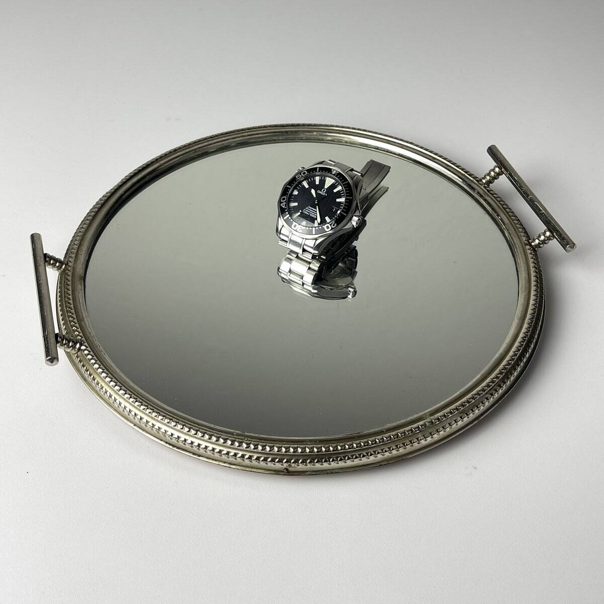 Vintage metal tray with mirror, Italy, 1970s
