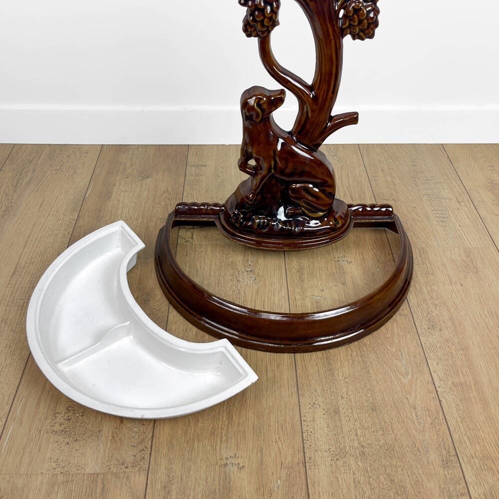 Art Nouveau umbrella stand or cane holder in enameled cast iron