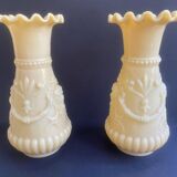 Pair of vintage Vierzon beige opaline vases
