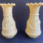 Pair of vintage Vierzon beige opaline vases