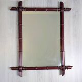 Vintage mirror with a bamboo effect in burgundy, chic exotic style - 79 x 64 cm