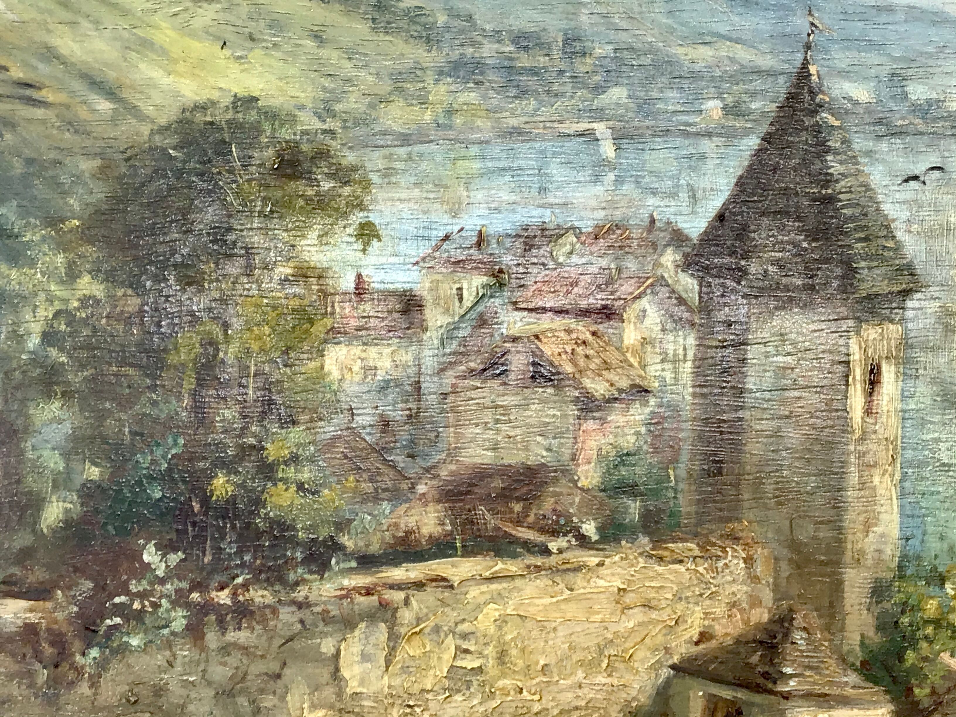 Ancient painting , Swiss landscape, signed and dated 1894