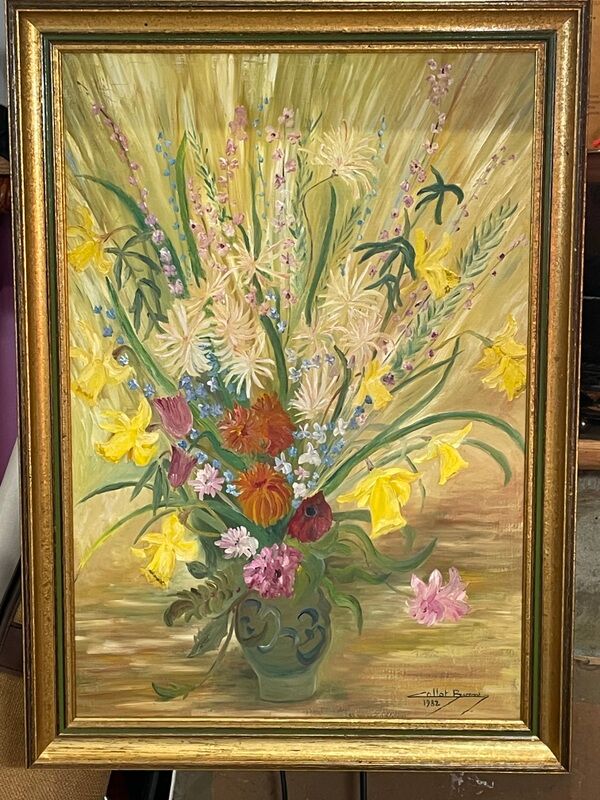 bouquet of flowers - oil or acrylic on canvas, signed Collot Bernard 1982