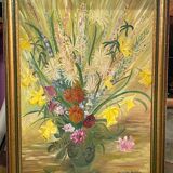 bouquet of flowers - oil or acrylic on canvas, signed Collot Bernard 1982