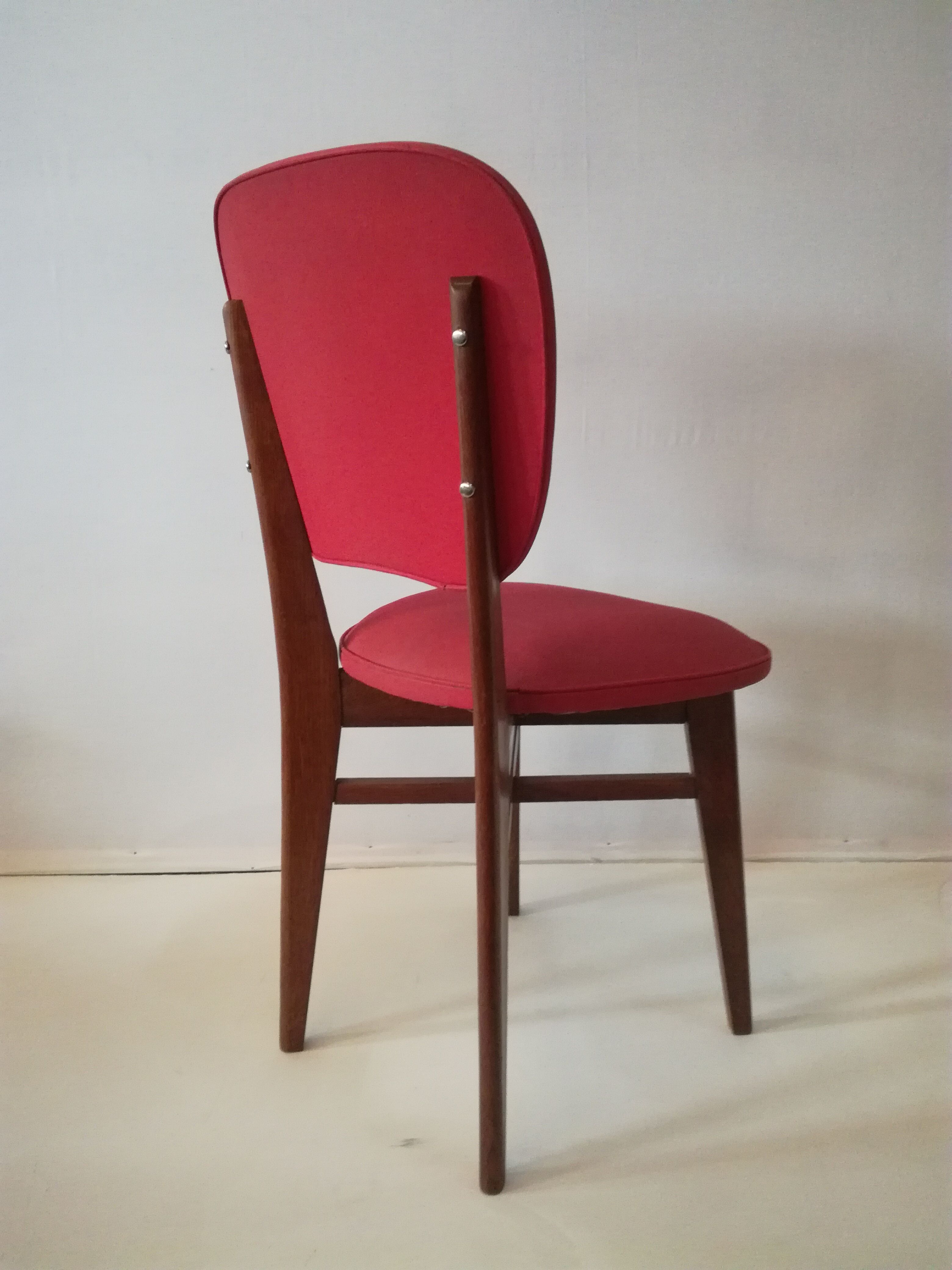 Series of 4 wooden chairs and skai 50s