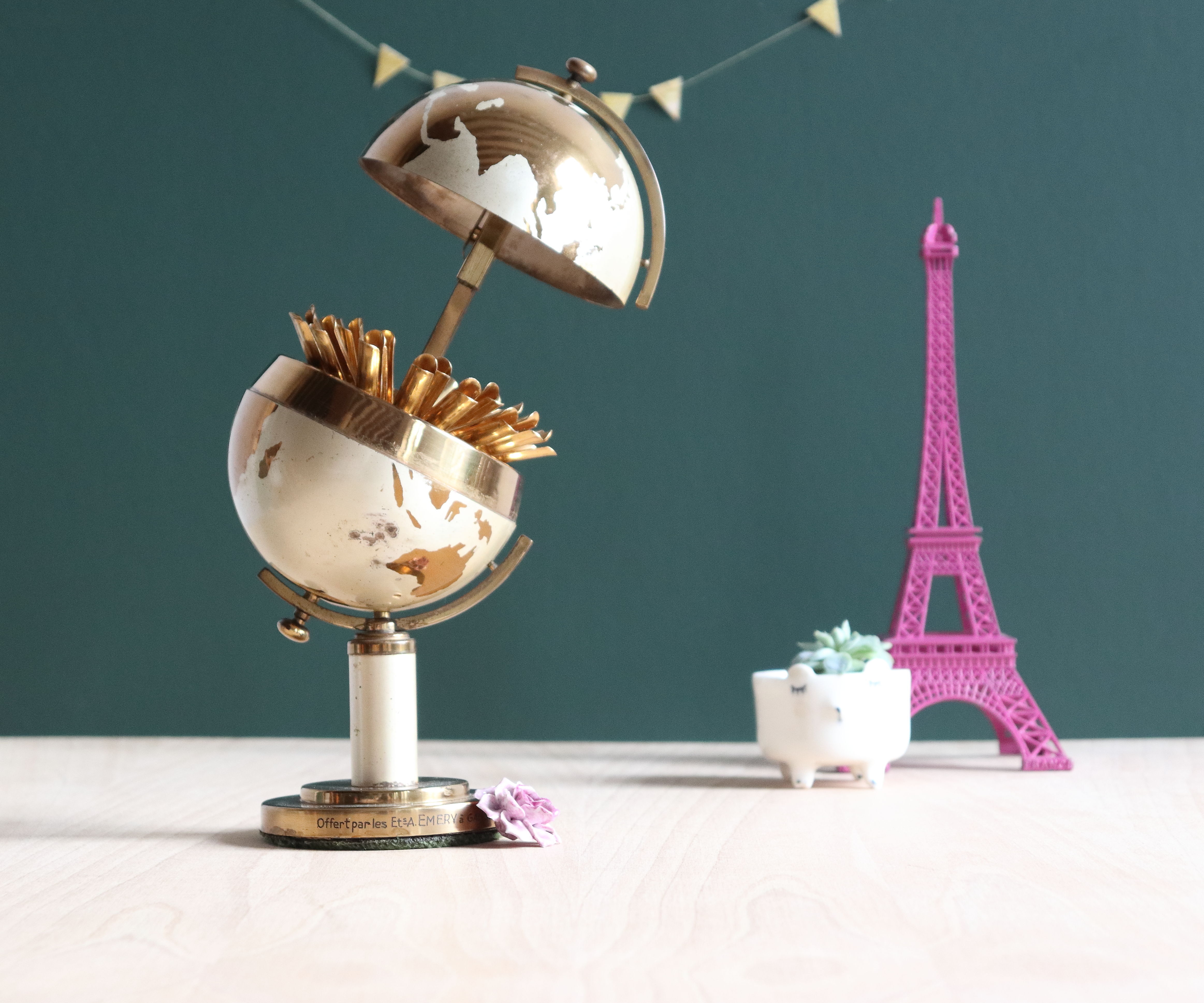 Globe Planet brass cigarette dispenser