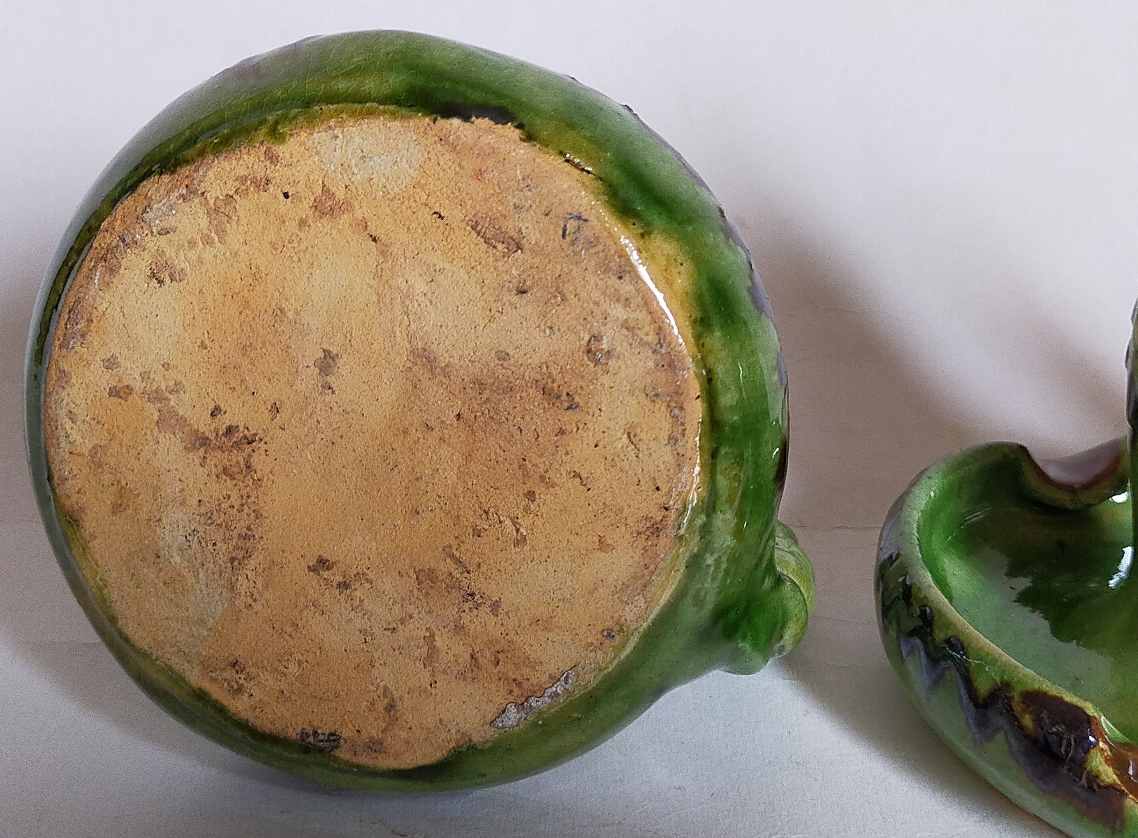 Duo of vintage potter's ceramic candle holders Regional Folk Art