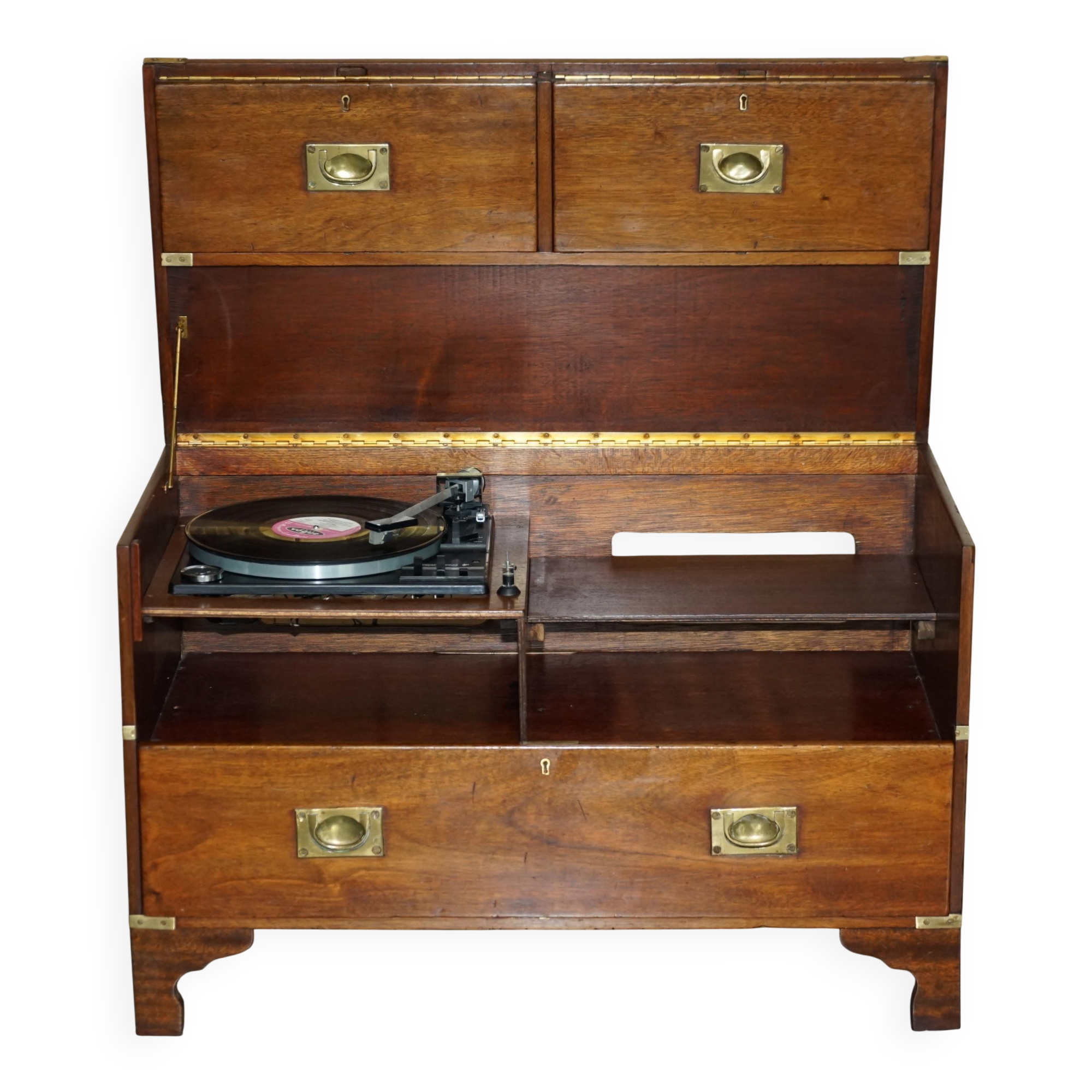 Vintage military furniture with hidden turntable, 1970s style.