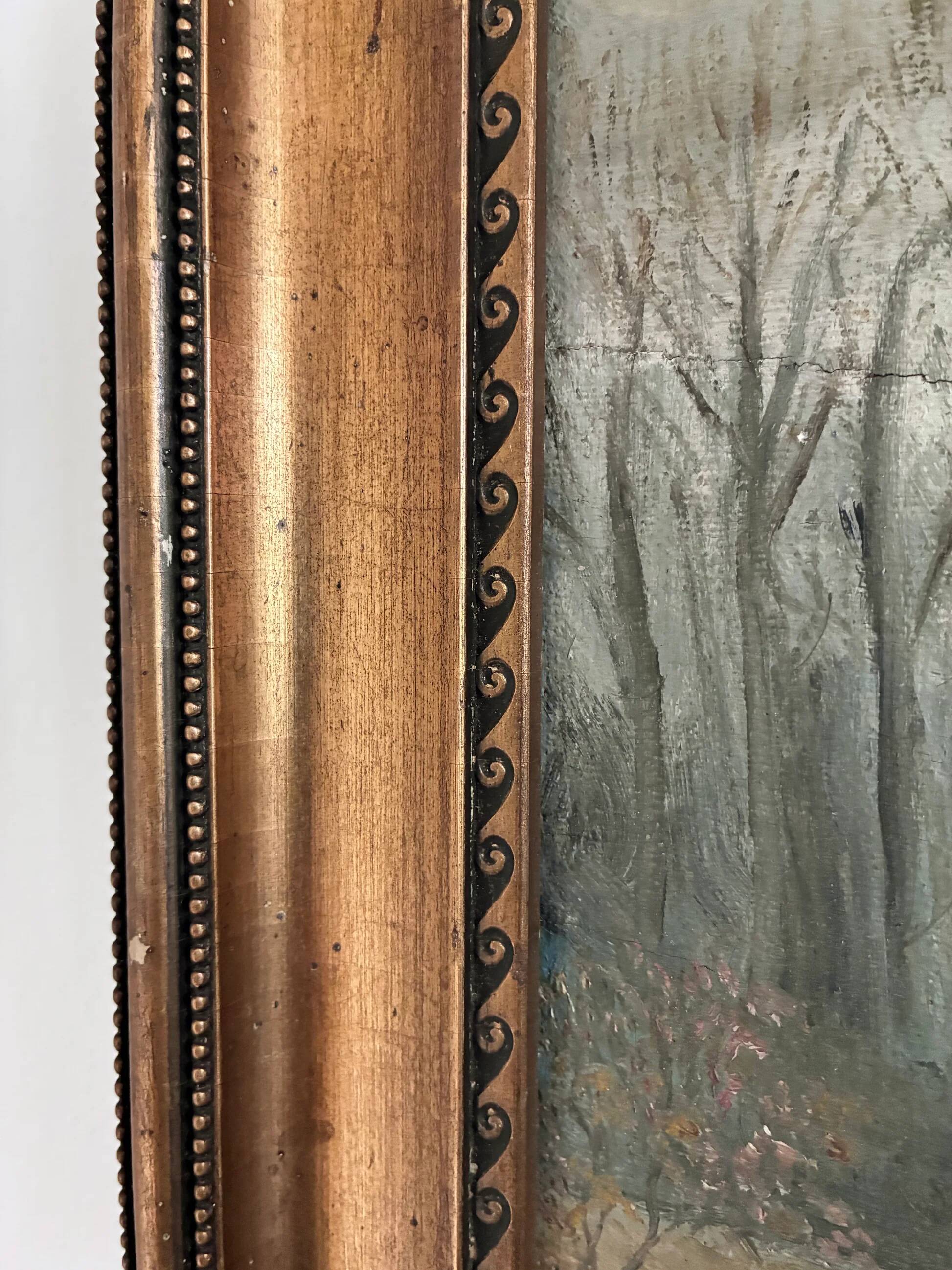 Antique original forest landscape oil painting c. 1910