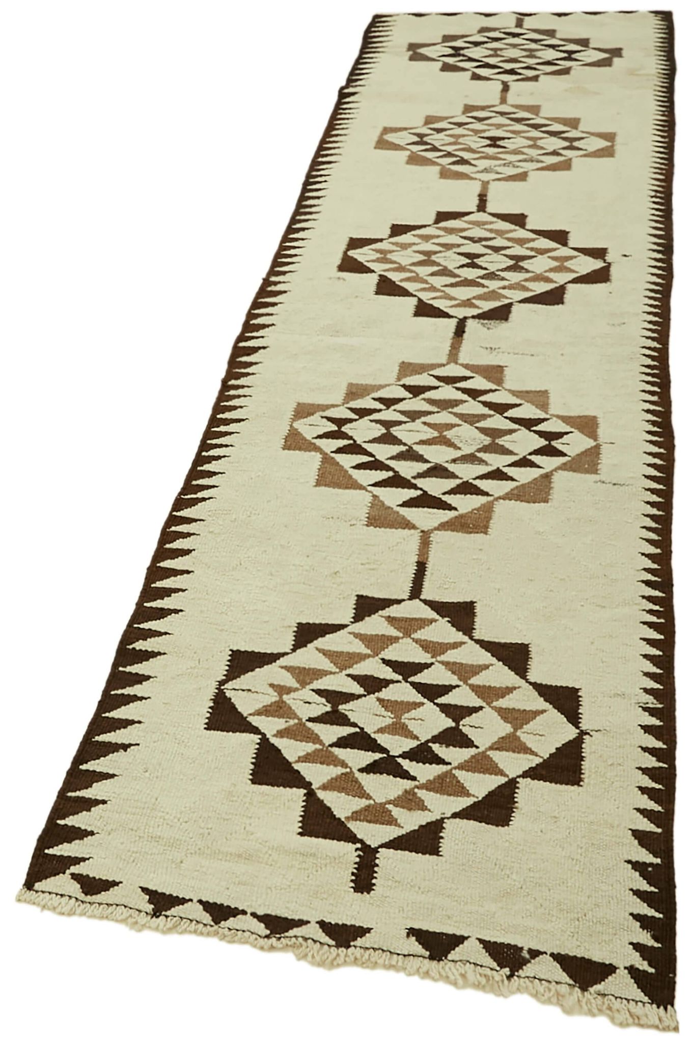 Turkish Handwoven Vintage Herki Kilim 85 cm x 338 cm