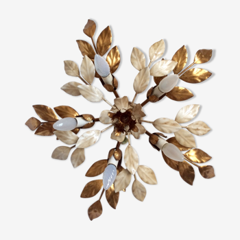 Ceiling, gold metal leaves, Italy 60s